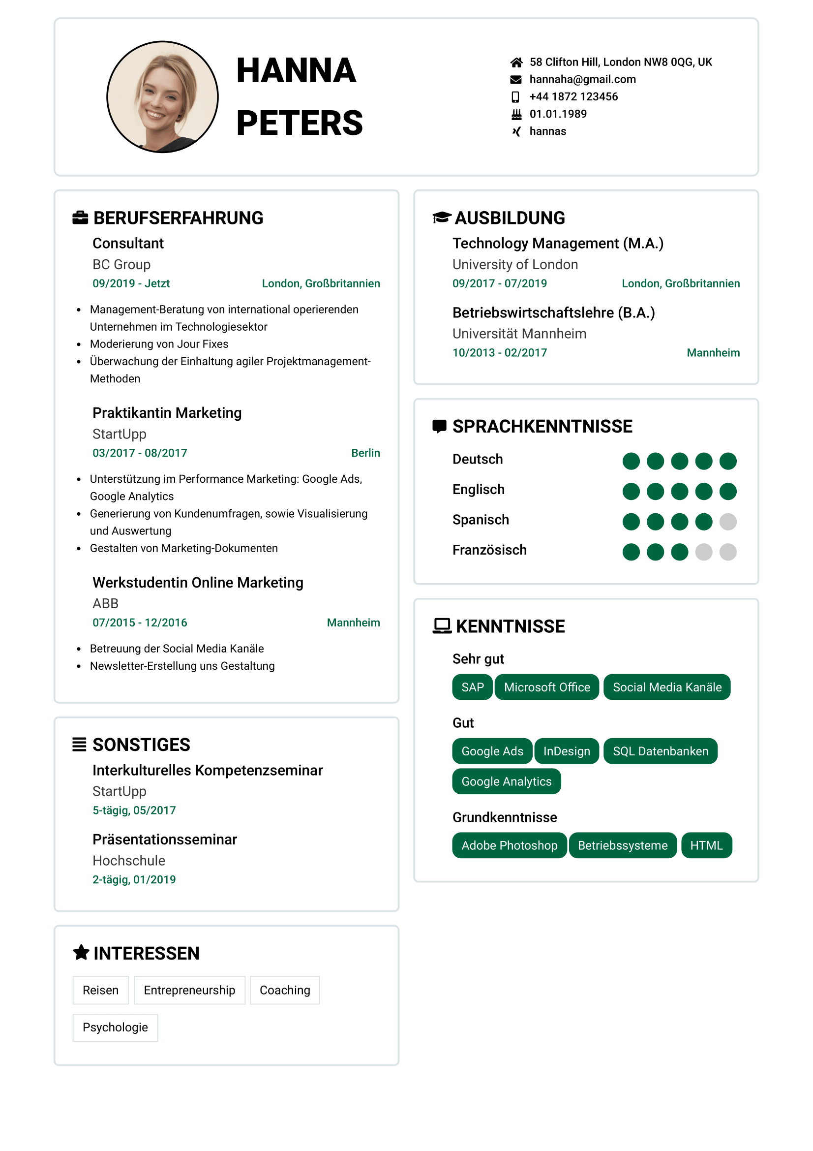 Eine moderne Muster vorlage auf deutsch